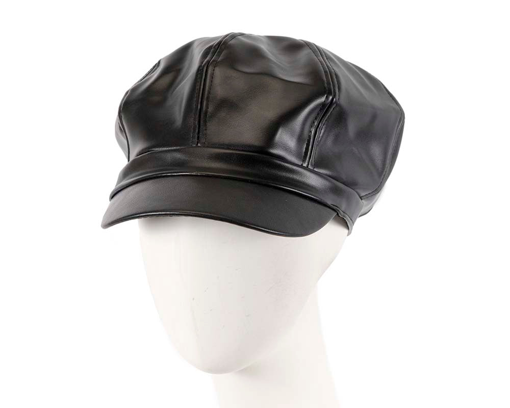 Black leather newsboy cap by Max Alexander