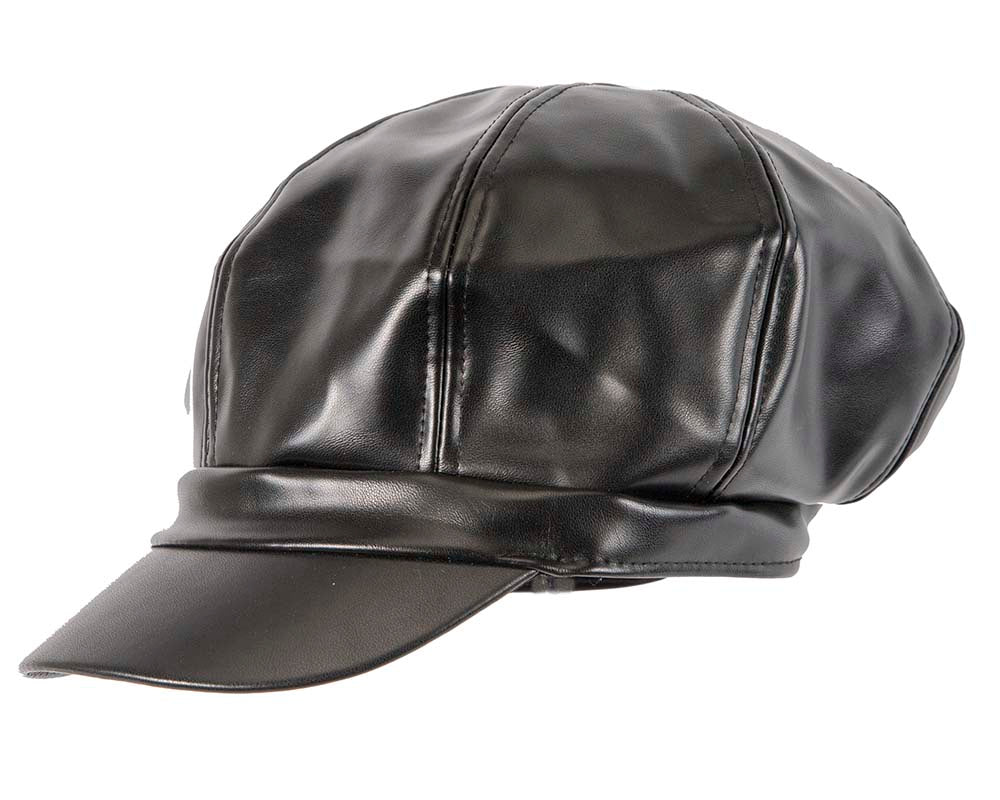 Black leather newsboy cap by Max Alexander