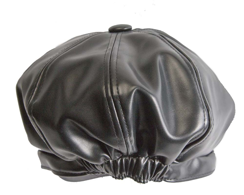 Black leather newsboy cap by Max Alexander