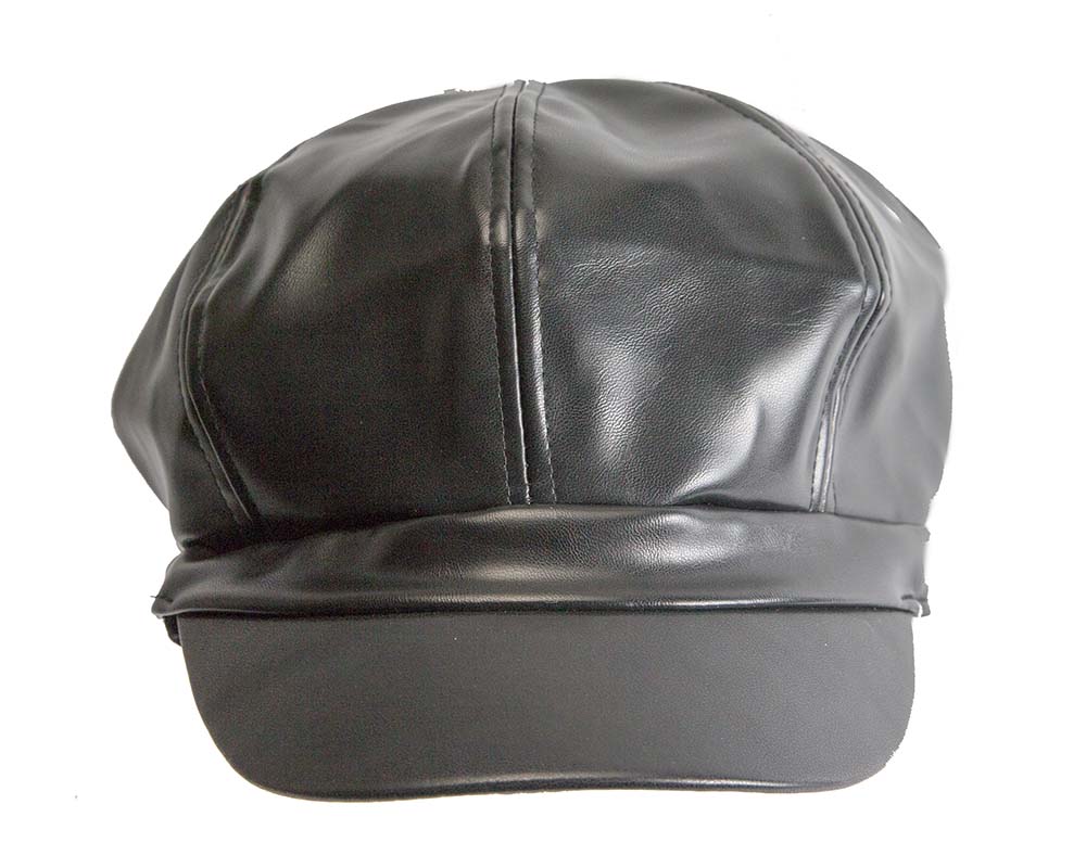 Black leather newsboy cap by Max Alexander